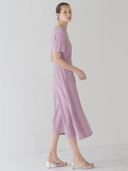 Elegant Short-Sleeve Linen Midi Dress with Flattering Waist Detail and Lightweight Comfort