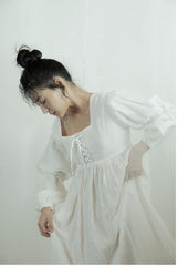 Lorena Linen Cotton Square Neck Lace Up Maxi Dress