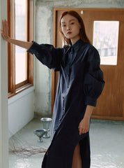 Relaxed Fit Linen Shirt Dress with Button Front and Long Sleeves