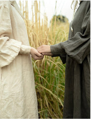 Vestido largo de lino y algodón Morgan con cuello Peter Pan y mangas obispo