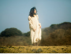 Laura Linen Cotton Square Neck Marie Sleeve Maxi Shirt Dress