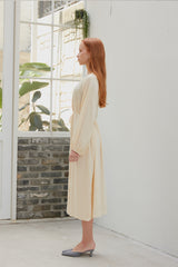 Button-Front Long Sleeve Midi Dress for Women in Soft Viscose Blend with Drawstring Waist