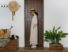 Vestido largo Jessie de lino y algodón con mangas abullonadas