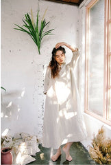 Vestido largo Elaine de lino y algodón con volantes