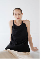 Double Strap Asymmetrical Neckline Linen Top with Lightweight Fit for Modern Summer Styling