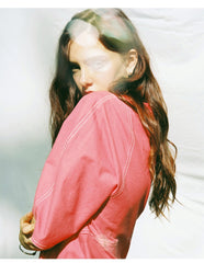 Button-Front A-Line Linen Dress With Contrast Stitching And Half Sleeves