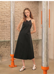 Square-Neck Backless Midi Dress In Premium Linen With Spaghetti Strap Detail