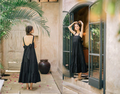 Sleeveless Tiered Linen Dress With Square Neckline And Open Back Bow Detail