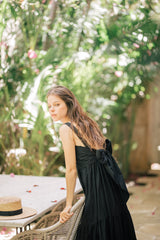 Sleeveless Tiered Linen Dress With Square Neckline And Open Back Bow Detail