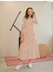 Sleeveless Midi Linen Dress With A-Line Silhouette And Halter Neckline