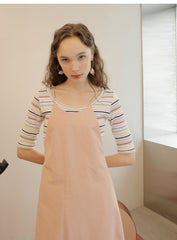 Sleeveless Midi Linen Dress With A-Line Silhouette And Halter Neckline