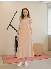 Sleeveless Midi Linen Dress With A-Line Silhouette And Halter Neckline