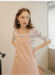 Sleeveless Midi Linen Dress With A-Line Silhouette And Halter Neckline