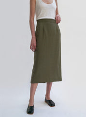 High-Waisted Linen Midi Skirt with Tailored Seams and Back Zipper for Summer Styling