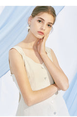 Sleeveless Button-Front Linen Top for Women with Back Bow Detail and Flattering Fit