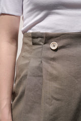 High-Waisted Button Detail Wrap Linen Skirt with Back Vent – Elegant Midi Length Design