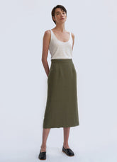 High-Waisted Linen Midi Skirt with Tailored Seams and Back Zipper for Summer Styling