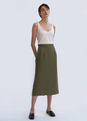 High-Waisted Linen Midi Skirt with Tailored Seams and Back Zipper for Summer Styling