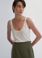 High-Waisted Linen Midi Skirt with Tailored Seams and Back Zipper for Summer Styling