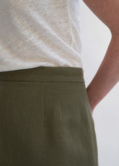 High-Waisted Linen Midi Skirt with Tailored Seams and Back Zipper for Summer Styling