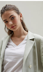 Short Sleeve Notch Collar Linen Shirt with Tailored Fit and Front Button Detailing