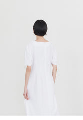 Elegant Square Neck Linen Midi Dress with Short Sleeves and Tailored A-Line Silhouette