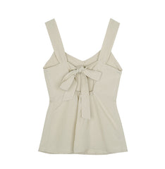 Sleeveless Button-Front Linen Top for Women with Back Bow Detail and Flattering Fit