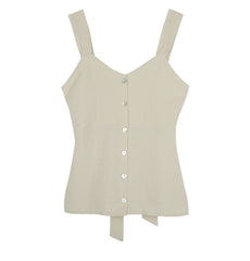 Sleeveless Button-Front Linen Top for Women with Back Bow Detail and Flattering Fit