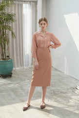 Silk Button-Down Shirt with Lapel Collar and Sheer Draping Texture for Effortless Chic Style