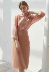 Silk Button-Down Shirt with Lapel Collar and Sheer Draping Texture for Effortless Chic Style