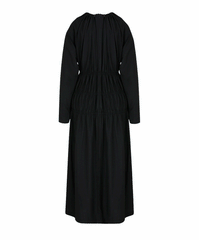 Long-Sleeve Midi Dress in Soft Linen with Gathered Bodice and Flattering Silhouette Design