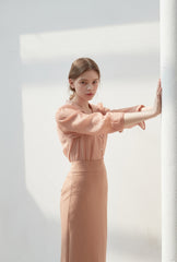 Silk Button-Down Shirt with Lapel Collar and Sheer Draping Texture for Effortless Chic Style