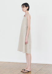 Asymmetric Neckline Sleeveless A-Line Midi Dress in Breathable Natural Linen Fabric