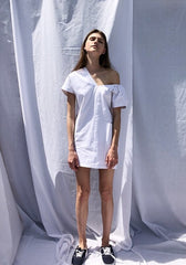 Asymmetrical One-Shoulder Linen Dress with Puff Sleeve and Sculpted Silhouette