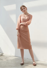 Silk Button-Down Shirt with Lapel Collar and Sheer Draping Texture for Effortless Chic Style