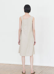 Asymmetric Neckline Sleeveless A-Line Midi Dress in Breathable Natural Linen Fabric