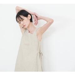 Asymmetric Neckline Sleeveless A-Line Midi Dress in Breathable Natural Linen Fabric