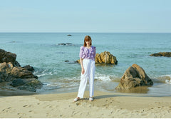 Relaxed Fit Linen Blouse With Ruffle Detailing And Puff Sleeves