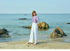High-Waisted Wide Leg Linen Pants For Women - Tailored Pleated Linen Trousers With Side Pockets