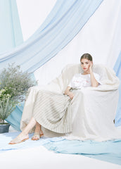 High-Waisted A-Line Linen Skirt for Women with Pinstripe Detail and Belted Waist Design