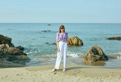 Relaxed Fit Linen Blouse With Ruffle Detailing And Puff Sleeves