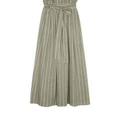 High-Waisted A-Line Linen Skirt for Women with Pinstripe Detail and Belted Waist Design