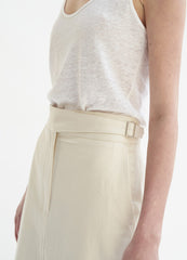 High-Waisted Linen Midi Skirt with Sleek Silhouette and Concealed Side Pockets
