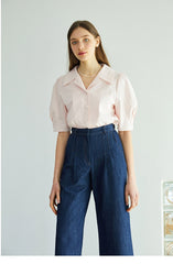 High-Rise Wide Leg Denim Pants for Women – Soft Cotton Blend with Tailored Fit