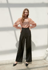 Wide-Leg High-Rise Linen Pants with Tailored Pleats and Minimalist Silhouette for Everyday Elegance