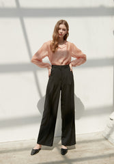 Wide-Leg High-Rise Linen Pants with Tailored Pleats and Minimalist Silhouette for Everyday Elegance
