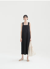 Sleeveless Linen Midi Dress with Wide Straps and Front Button Detail for Elegant Summer Style