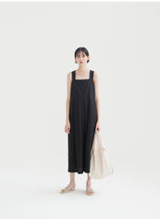 Sleeveless Linen Midi Dress with Wide Straps and Front Button Detail for Elegant Summer Style