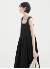 Sleeveless Linen Midi Dress with Wide Straps and Front Button Detail for Elegant Summer Style