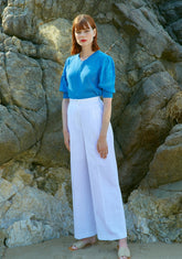 High-Waisted Wide Leg Linen Pants For Women - Tailored Pleated Linen Trousers With Side Pockets